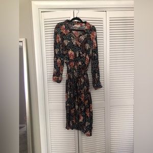LOFT floral/jungle print midi button up dress